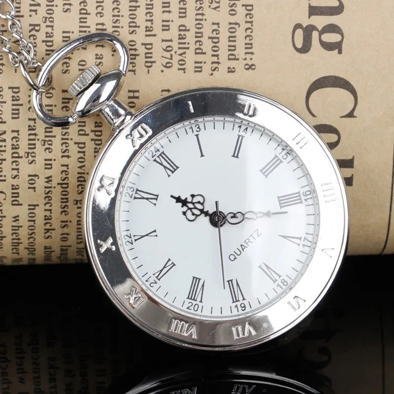 Vintage Roman Literal Transparent Quartz Pocket Watch Without Clamshell Necklace Fashion Stainless Steel Pendant Chain Watch