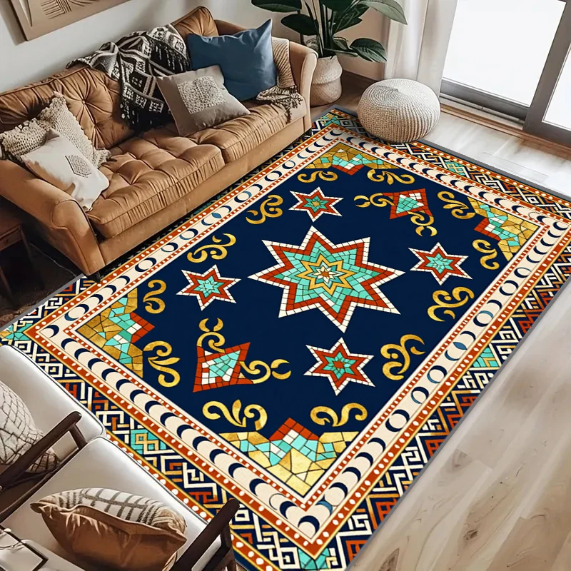 RAKKS 컨템포러리 보헤미안 러그 - 부드러운 크리스탈 벨벳 표면, 만다라 디자인, 거실 및 침실 홈 데코용 로우파일 매트