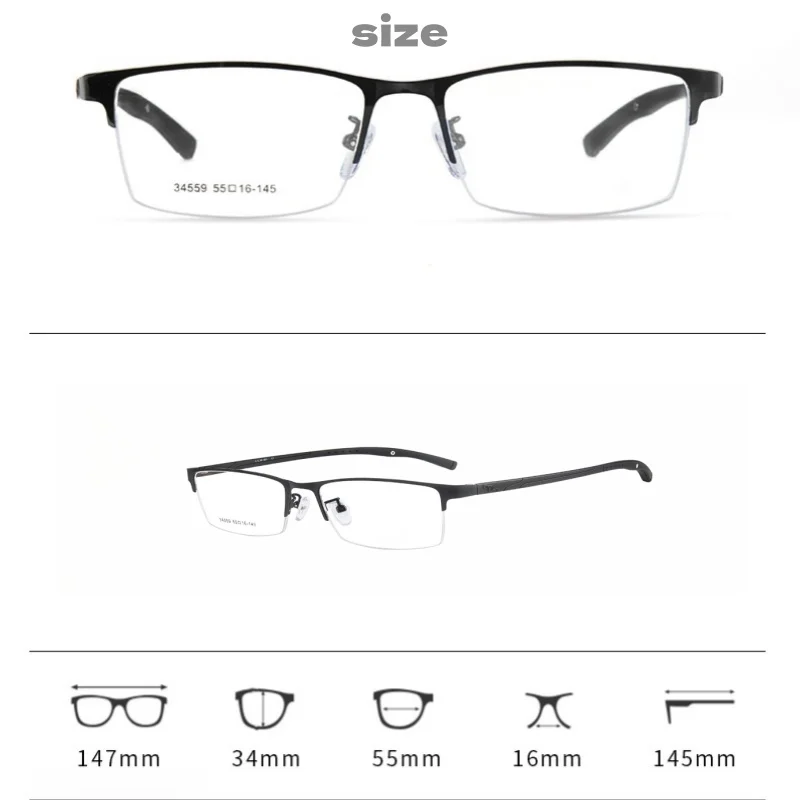 Business Alloy Half Frame Eyeglass Frame Sports Anti Slip Men's 3-speed Adjustable Optical Prescription Men's Glasses 34559