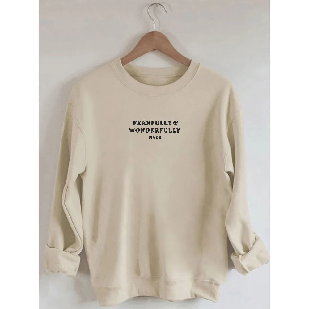 Rheaclots Women's Fearfully and Wonderfully Made Embroidered Cotton Female Cute Long Sleeves Sweatshirt