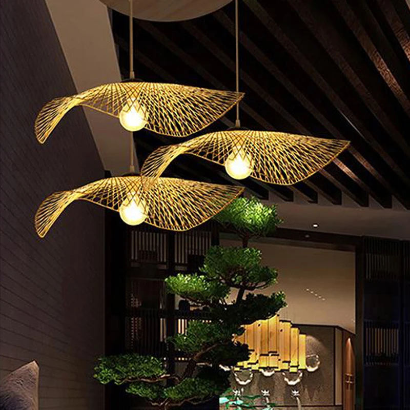 

Chinese Bamboo Weaving Wicker Rattan Shade Cap Pendant Light E27 Lamps Lanterns Handmade Living Room Hotel Pendant Lamps