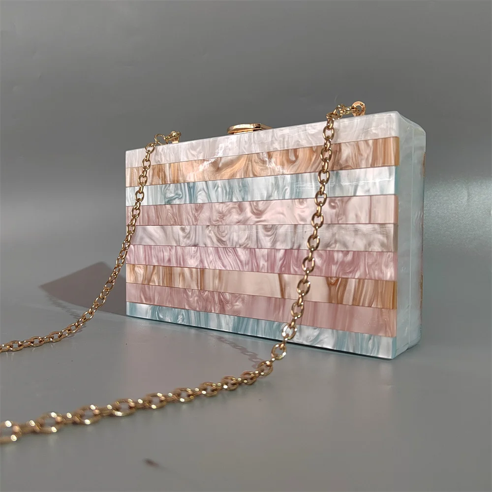 Summer Mini Cross-Body Mobile Phone Shoulder Bag Woven Pearl Acrylic Colorful Striped Female Evening Party Lady Handbags Wallet