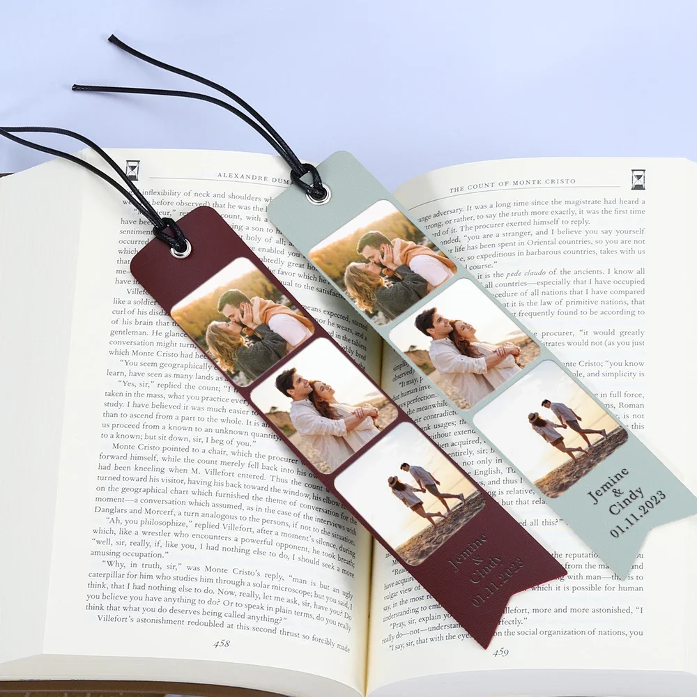 

Custom 3 Photos Leather Bookmark Couple 3rd Anniversary Gift Personalized Name Date Bookmarks for Him Her Valentine's Day Gifts