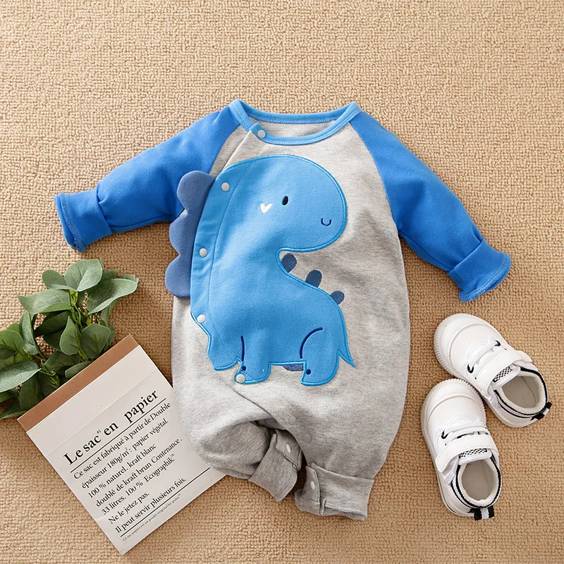 Spring and Autumn 2024 Boys Long Sleeve Dinosaur Cute Cool Girls Baby Outfit Infant Clothes Toddler Jumpsuit Costume Trendy Soft