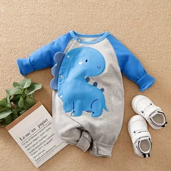 Spring and Autumn 2024 Boys Long Sleeve Dinosaur Cute Cool Girls Baby Outfit Infant Clothes Toddler Jumpsuit Costume Trendy Soft