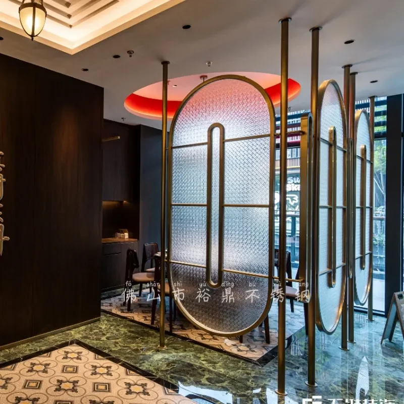 Retro Chinese Style Stainless Steel Glass Acrylic Room Divider Screen for Hotel Restaurant Sofa Partition Clothing Store