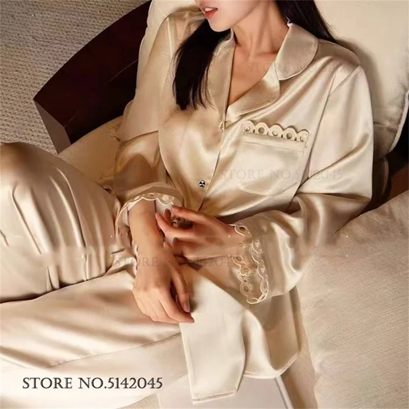 

Французский стиль: Атласные женские пижамы и комплекты для дома, новинка весны, сексуальное кружевное белье, пижамы для сна