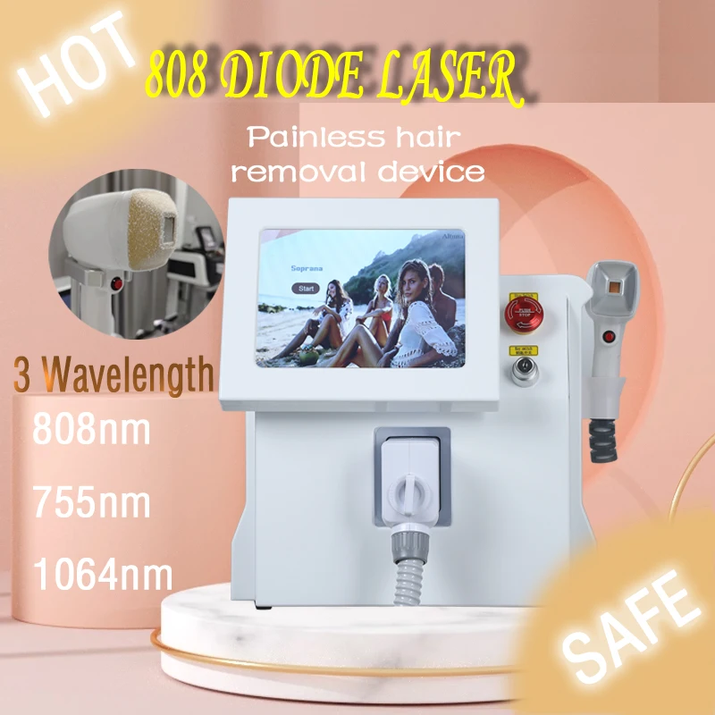 Portable Diode Laser Painless Hair Removal Machine 3 Wavelength Safe Painless Permanent Ice Platinum Cooling System Healthy