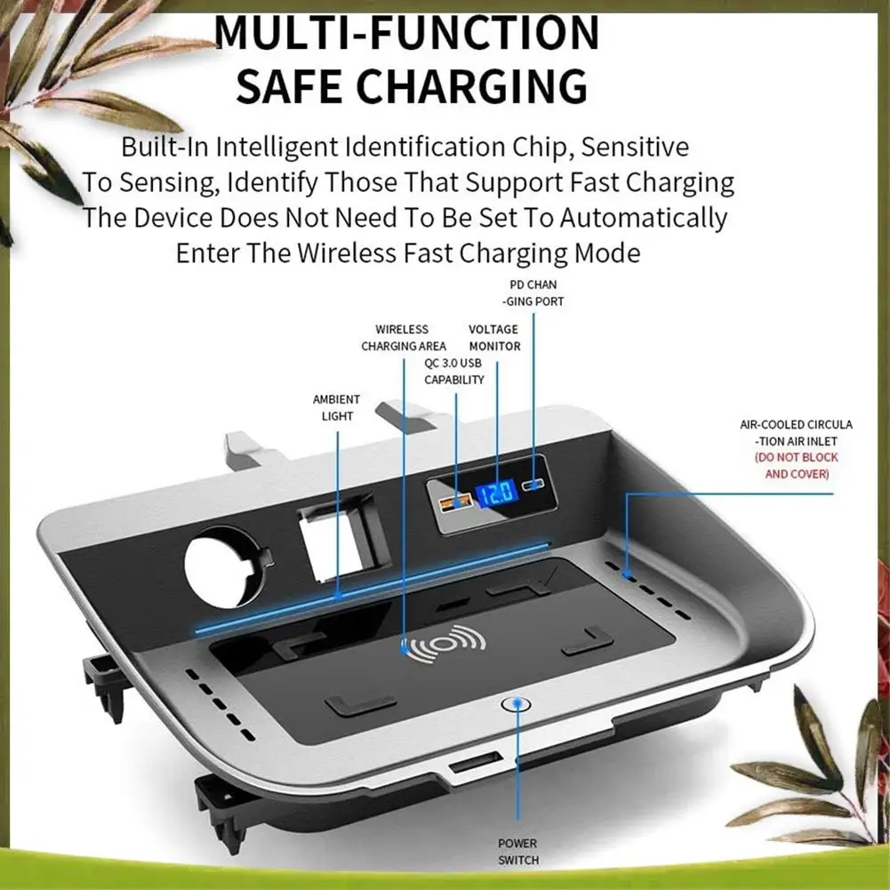 

AB98-Car For Qi Wireless Charger Fast Charging Phone Holder Pad For Toyota Rav4 2020 2021 Car Modification Interior