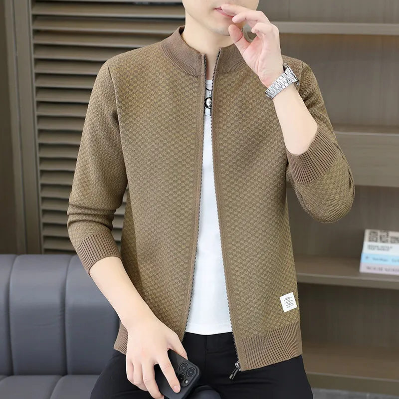 

Высококачественный мужской вязаный открытый кардиган, свитер, повседневный универсальный модный осенний новый длинный свек, круглый топ