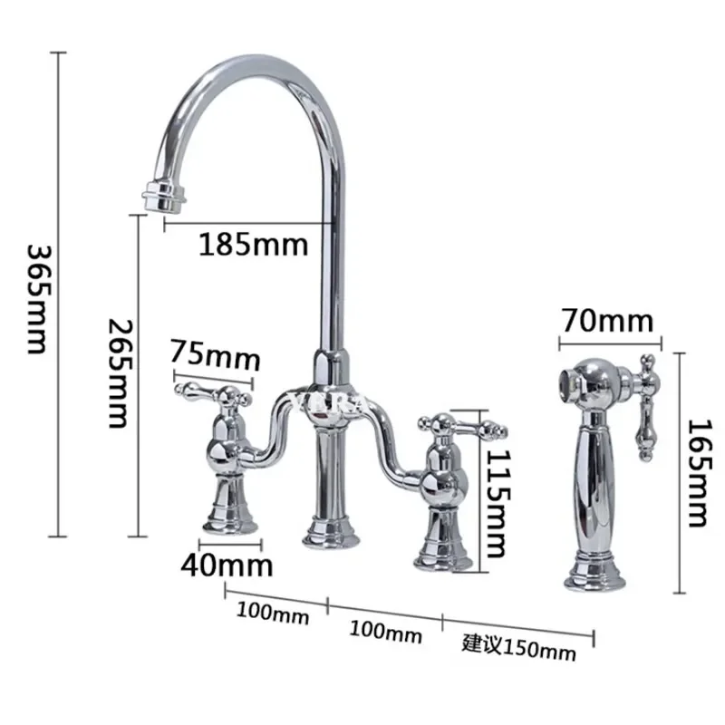  Pull Out Gold Kitchen Faucet Classical Deck Mounted Three Holes Black Hot Cold Top High Quality Sink Tap Rotation Spout