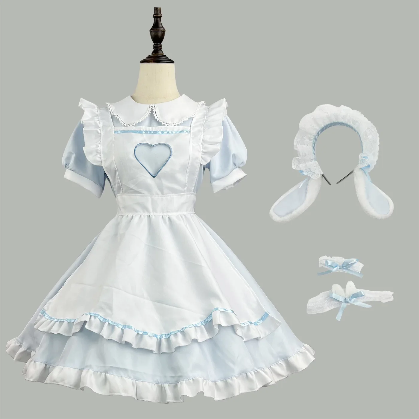 Robe de femme de chambre Lolita bleu mignon en forme de cœur pour filles, olympiques de cosplay, robe de femme de chambre, robe trempée pour la serveuse, olympiques de fête sur scène, S-5XL, nouveau