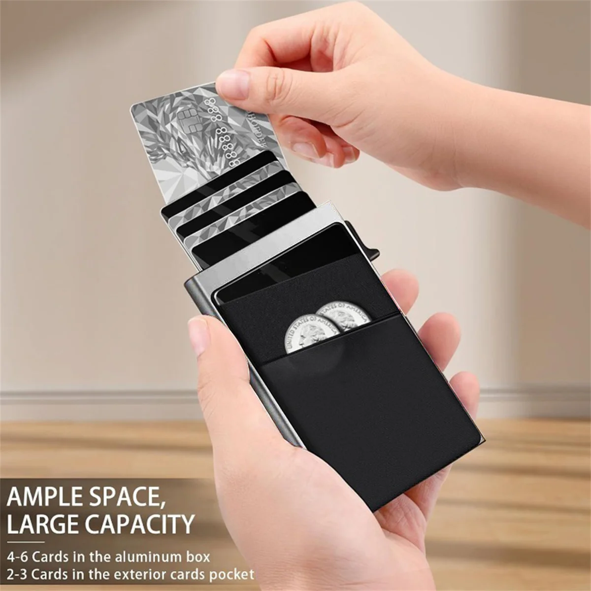 1PC A-Y Letters Print Credit Card Holder Wallet Women RFID Blocking Thin Slim Automatic Pop-Up Card Holder