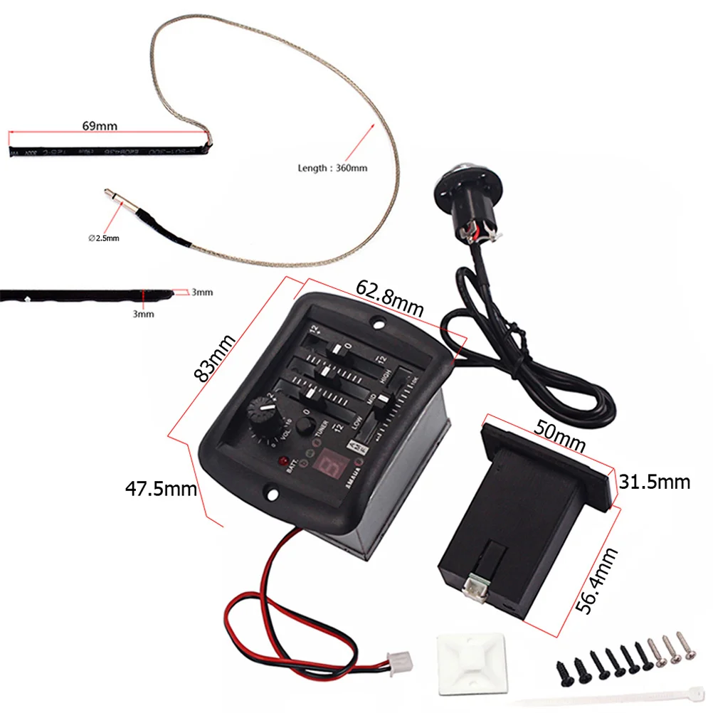 معادل الجيتار الصوتي 4 نطاقات Eq Preamp Ymh03 بيزو لاقط التحكم في مستوى الصوت سهل التركيب عالي الدقة لاقط الجيتار الصوتي #4