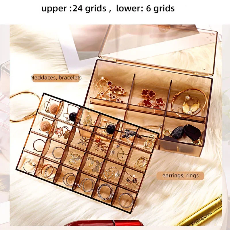 30 Grids Jewelry Boxes Double Layer Container Case Earring Rings Necklace Hair Clips Display Storage Organizer Women Girls Gift