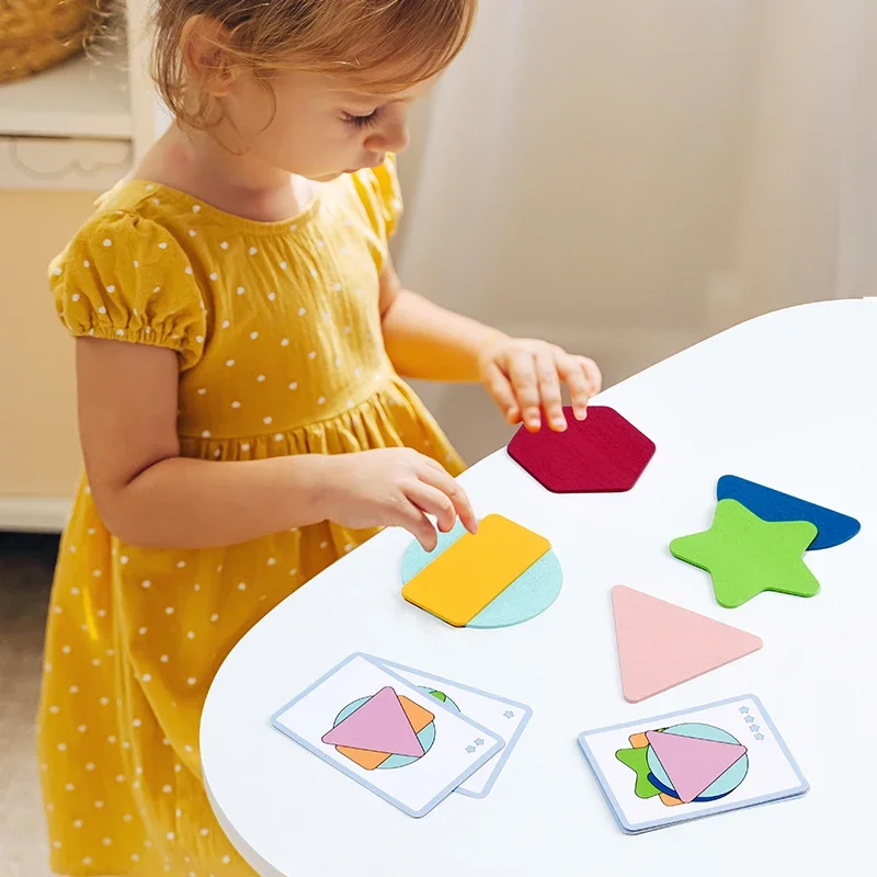 Forme geometriche in legno Giochi di riconoscimento dei colori impilati Forma divertente impilabile Giocattoli educativi per l'addestramento al pensiero logico
