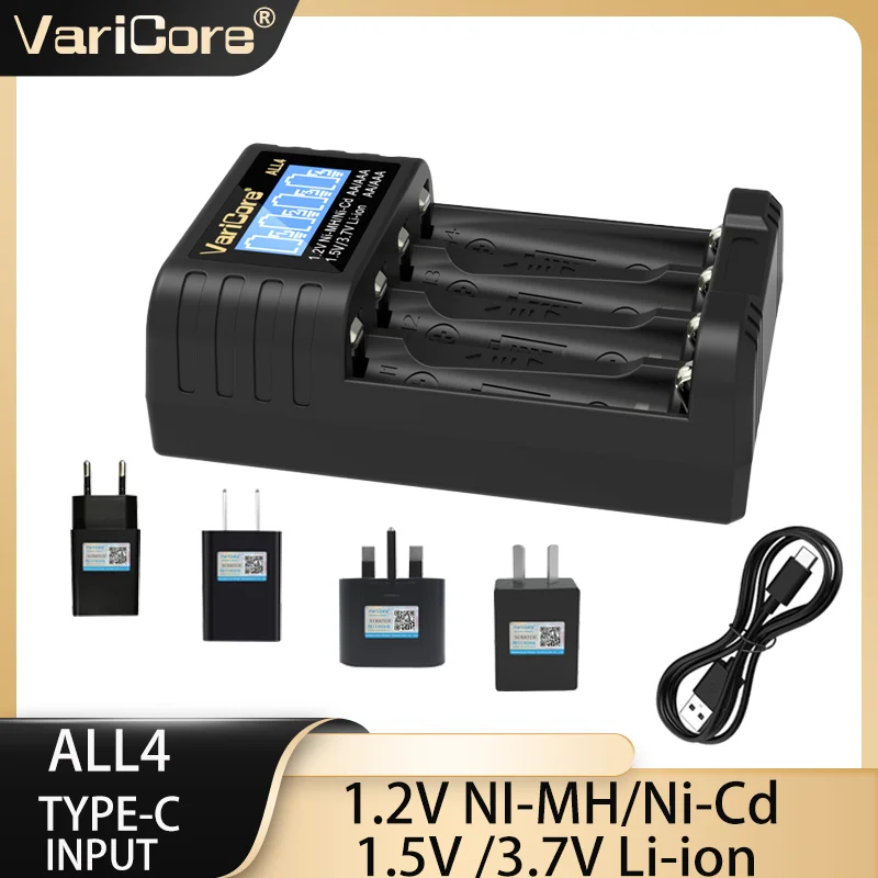 VariCore ALL4  USB Type-C For 1.2V Ni-MH AA/AAA 1.5V Li ion AA/AAA 3.7V Li ion14500/10440 Battery charger