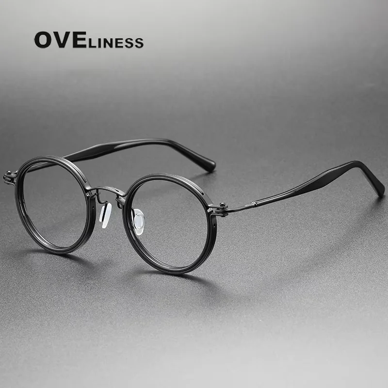 

Acetate Titanium Vintage Round Glasses Frame Men Eyeglasses Frames Women High Quality Korea Luxury Brand Eyewear spectacles
