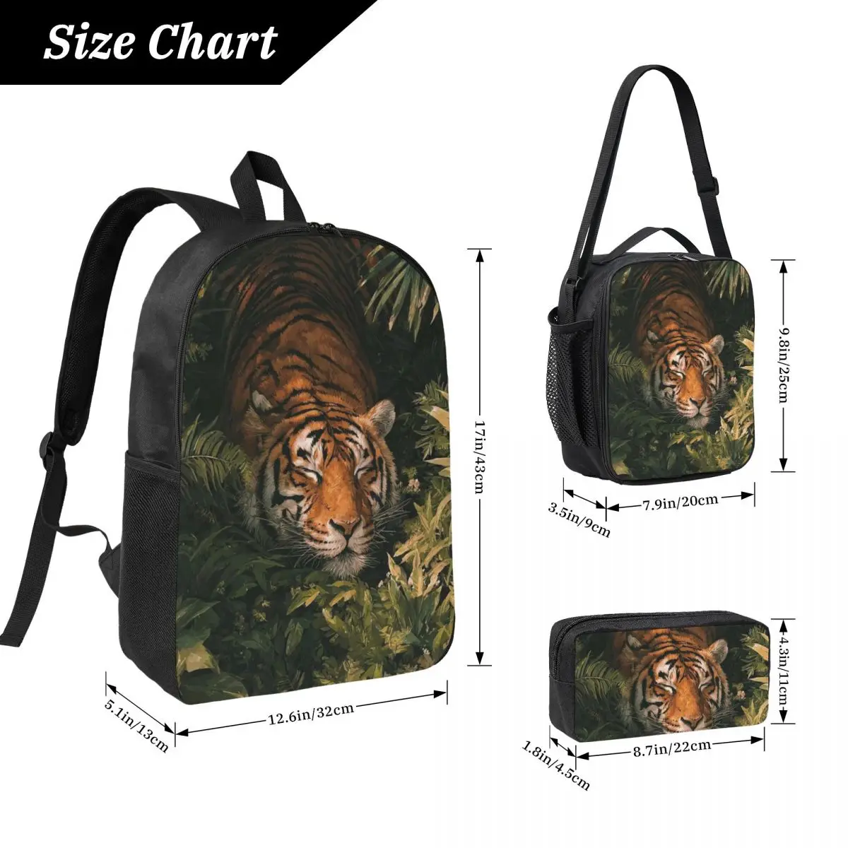 Tiger Lying In The Forest Pattern Backpack Student BookBag School Bag Laptop Shoulder Bags 3ps Insulated Lunch Bag Pencil Case