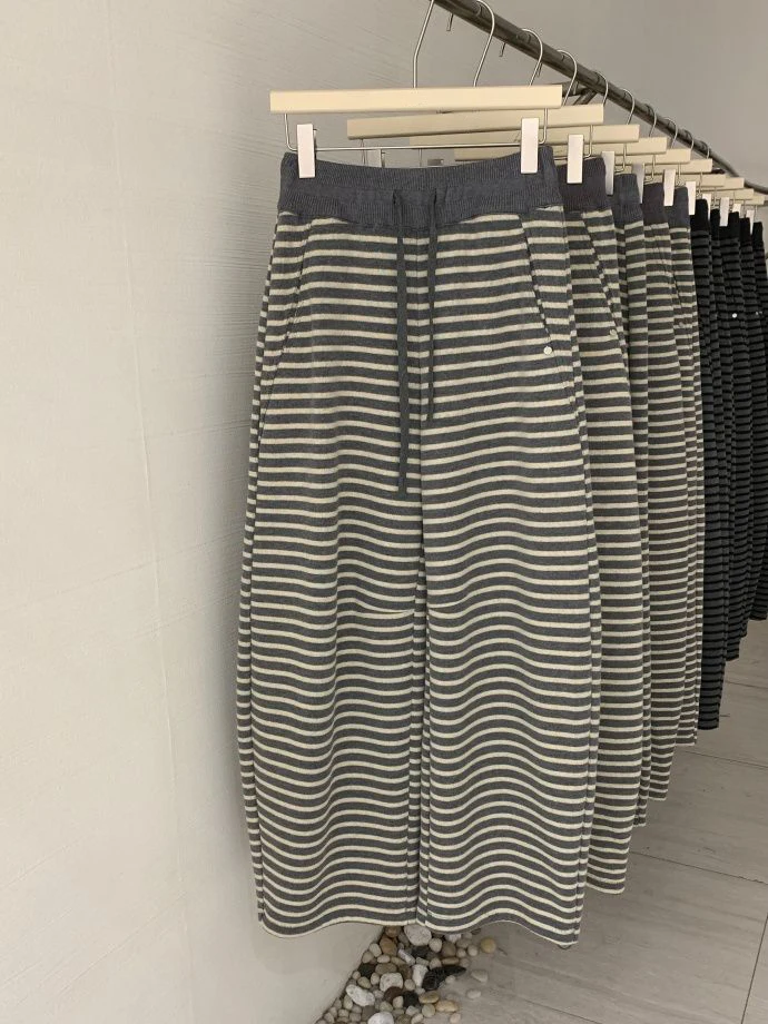 

Korean Style High Waist Fleece Lined Knitted Wide Leg Pants Women's Loose Slimming Long Trousers Autumn Winter Fashion