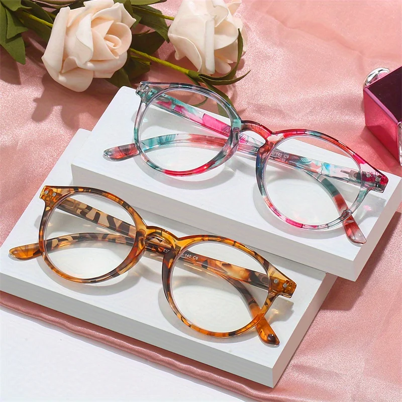 

Fashionable round presbyopia glasses for women - colorful floral pattern, spring hinge, high-definition vision enhancement