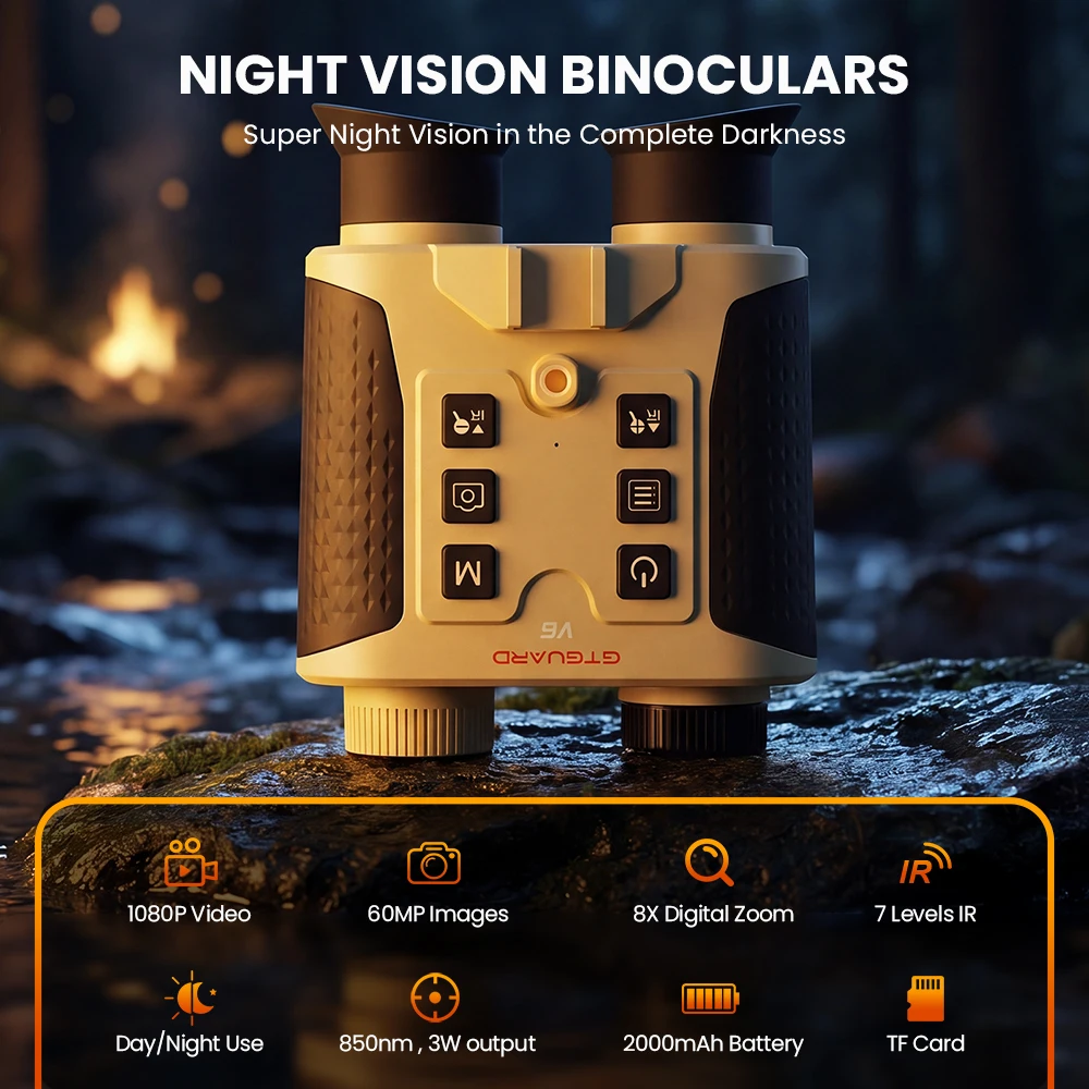 GTGUARD V6 Infrared Night Vision Goggles Binoculars Headband-mounted Helmet-mounted 8X Digital Zoom Telescope Supports 4K Photo And 1080P FHD Video Recording Night Low-light 300M Observation Distance For Outdoor Exploration Up to 8 Hours of Battery Life