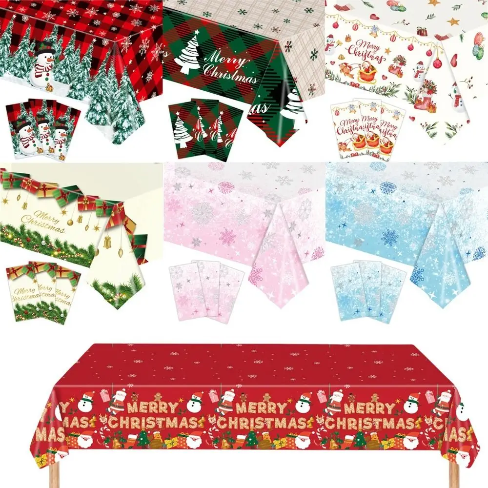 1pc Christmas Plastic Tablecloth Carton Santa Claus/Snowman Disposable Table Cover For Xmas Party Table Decoration Home Supplies