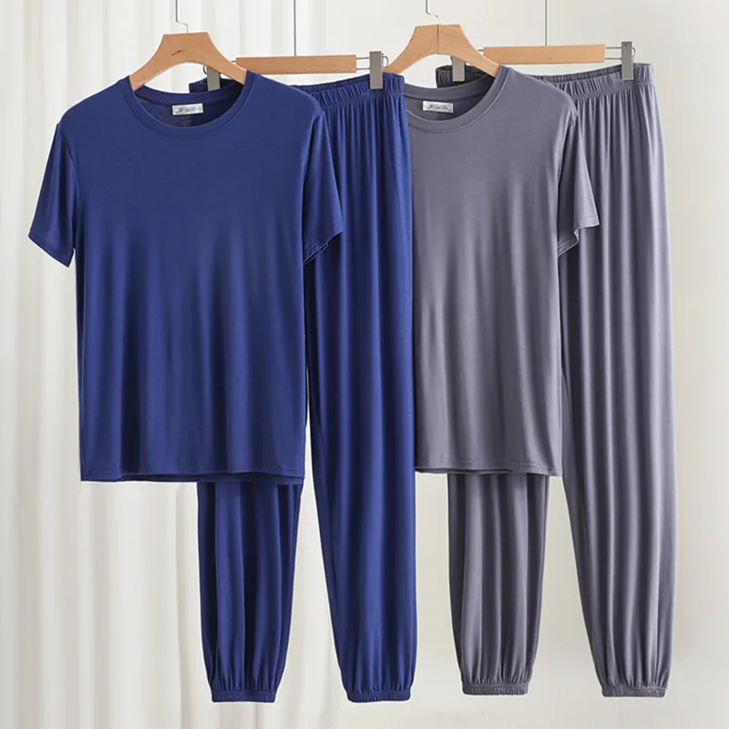 Pyjamas Homme New Modal Short Sleeve Long Pant Set Casual Summer Men's Pajamas Comfort Sleepwear Home Clothing Man Nightwear