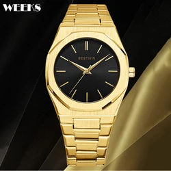 Luxury Men Watch Men's Quartz Golden Wristwatch Classic Brand Gold Black Dial Roman Numbers Steel New Watches Business Man Clock