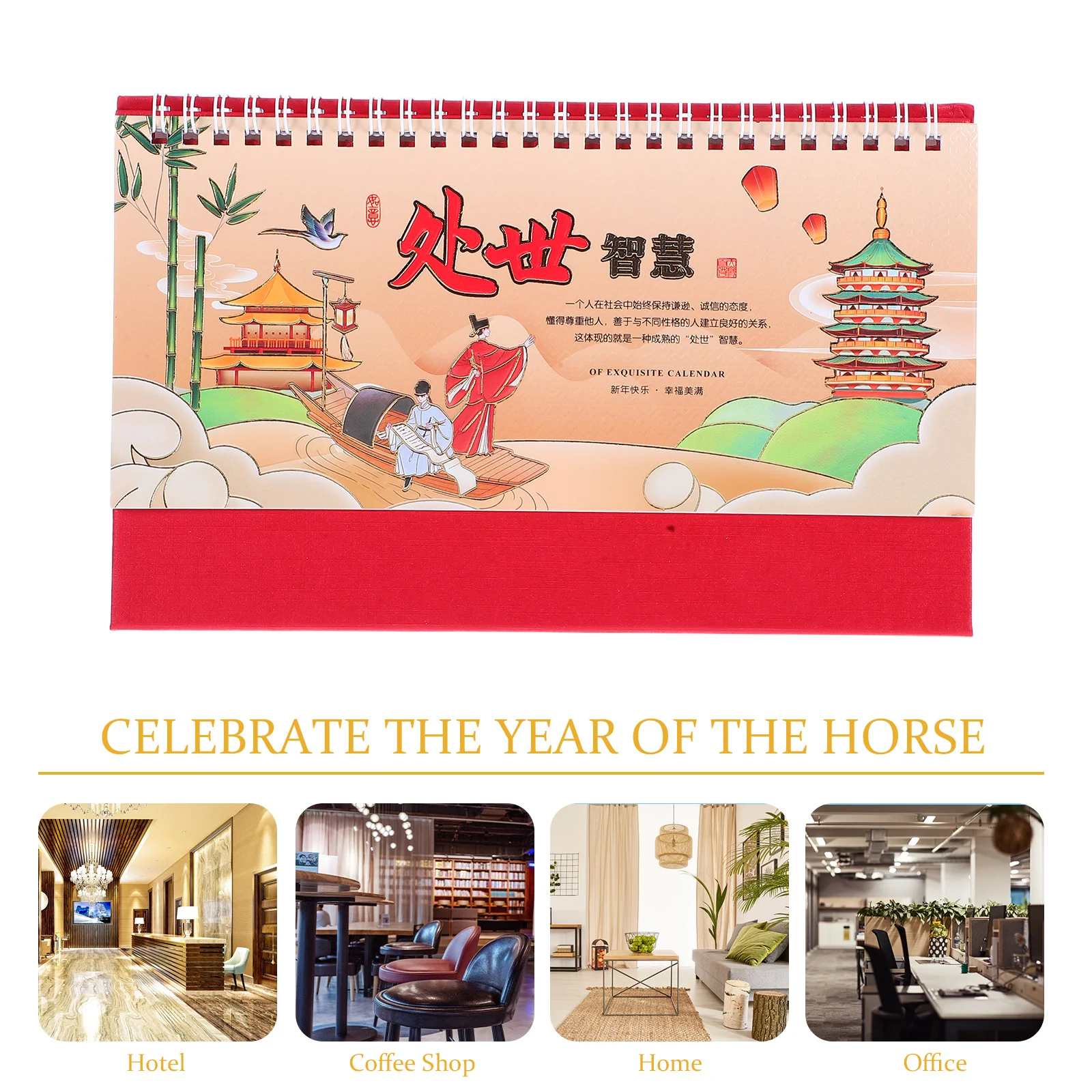 

2026 Lunar New Year Horse Year Desktop Calendar Vintage Design Monthly Flip Standing Planner Home Office Decor Daily Schedule