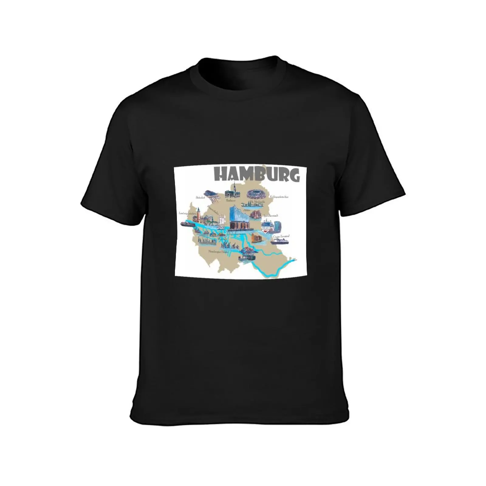 Hamburg Highlights Sights Map T-Shirt animal prinfor boys aesthetic clothes customs mens t shirts