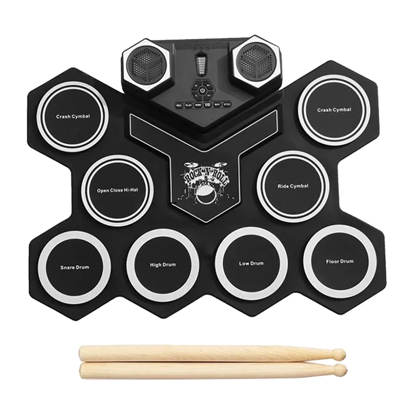 

Electronic Drum Set Portable Foldable Roll Up 9 Pads Electric Drums Pad Built In Speaker And Battery Holiday Gift