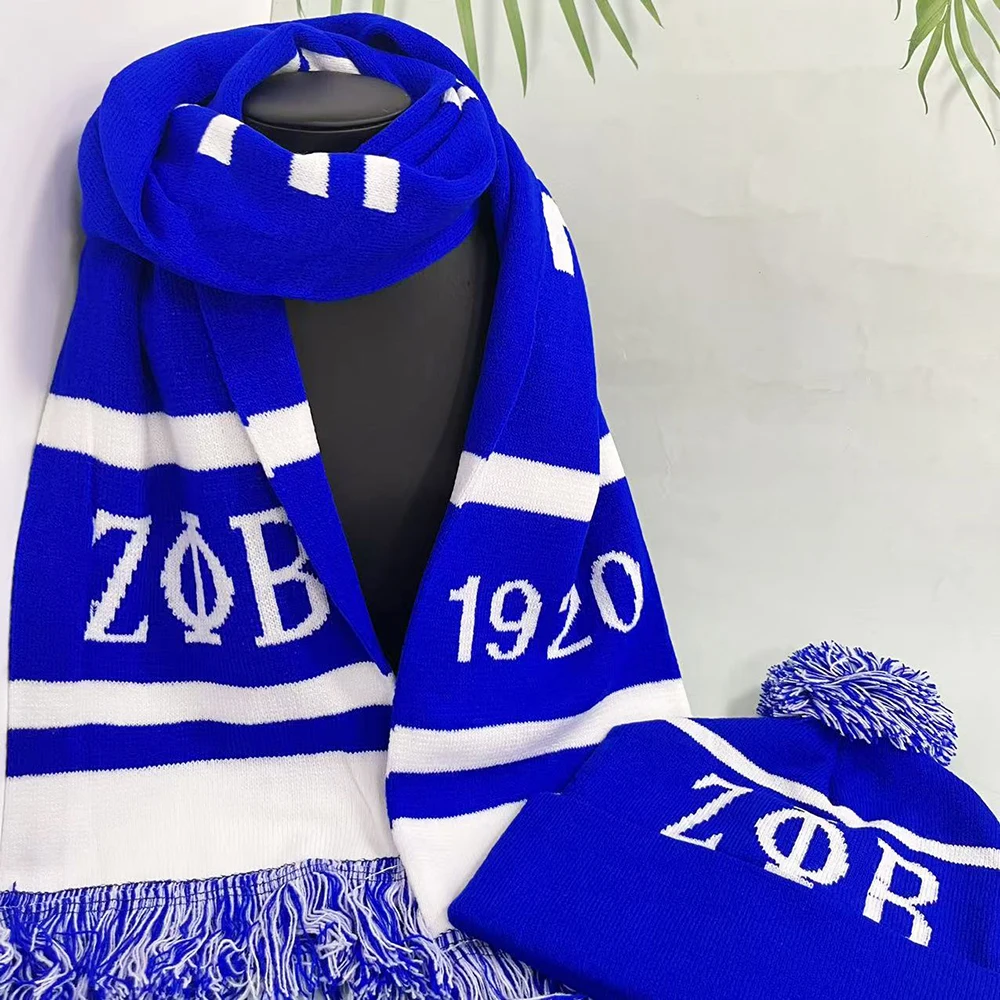 

Zeta Phi Beta Greek Letter 1920 Blue and White Knitted Scarf and Hat Set