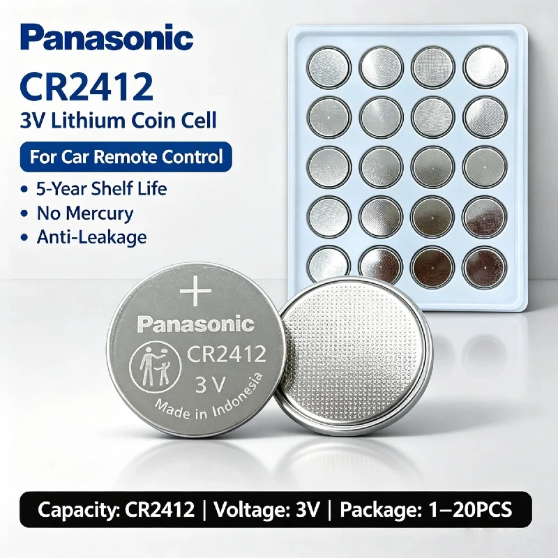 Image of NEU 1-20 Stück Panasonic CR2412 3V Lithium-Knopfzellen Ersatzbatterien für Autofernbedienungen, Uhren und kleine elektronische Geräte