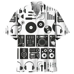 DJ Records Pattern Hawaiian Shirt Men Summer Party 3d Printed Short Sleeves Casual Fashion Tops Oversized Lapel Button Blouse