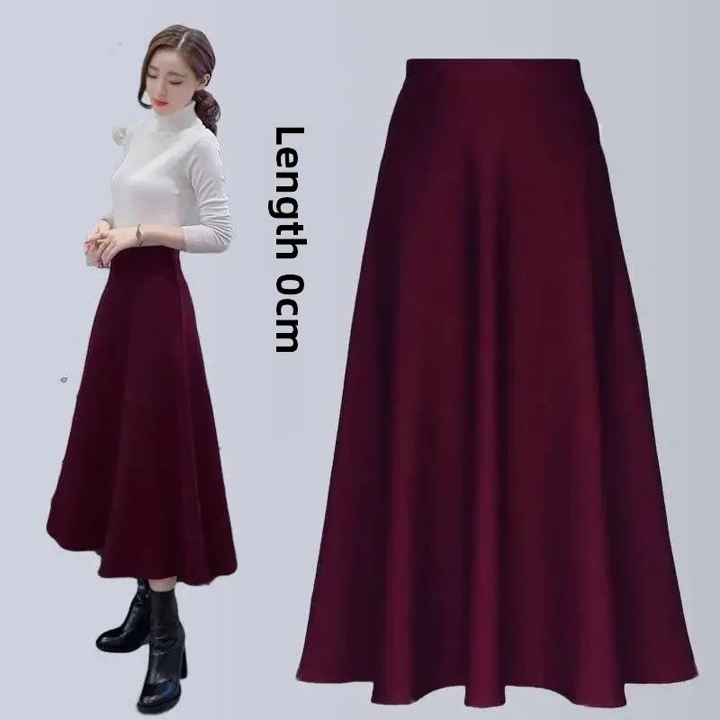 Nuevo vestido adelgazante de cintura alta de longitud media de estilo coreano falda de cintura elástica acampanada grande para mujer moderno y versátil