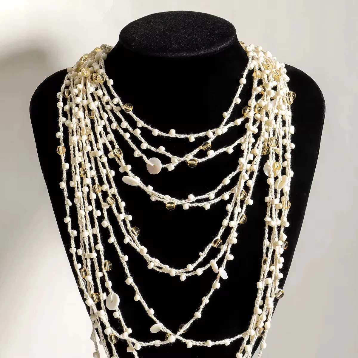 Vedawas Bohemian Handmade Beaded Rhinestones Multilayer Necklace,Elegant Vacation Party Banquet Women Accessories