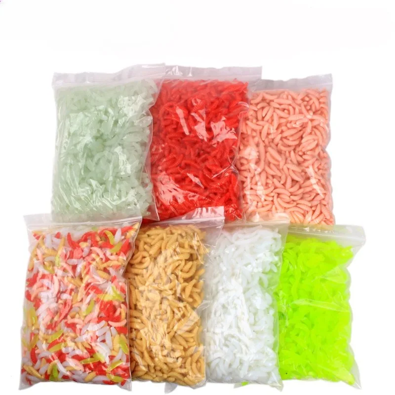 

50PCS Luminous Worm Soft Lures Artificial Bread Worm Earthworm Grub Baits Scented with Fishy & Musk Scent Lure Fishing Soft