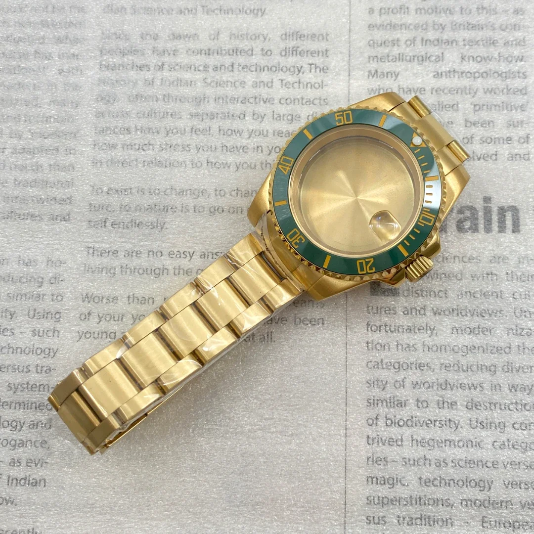 40mm Gold Modified Case Set for Submarine NH35 NH36 NH38/4R/7S Automatic Movement Sapphire Glass Case Suitable for 28.5mm Dial