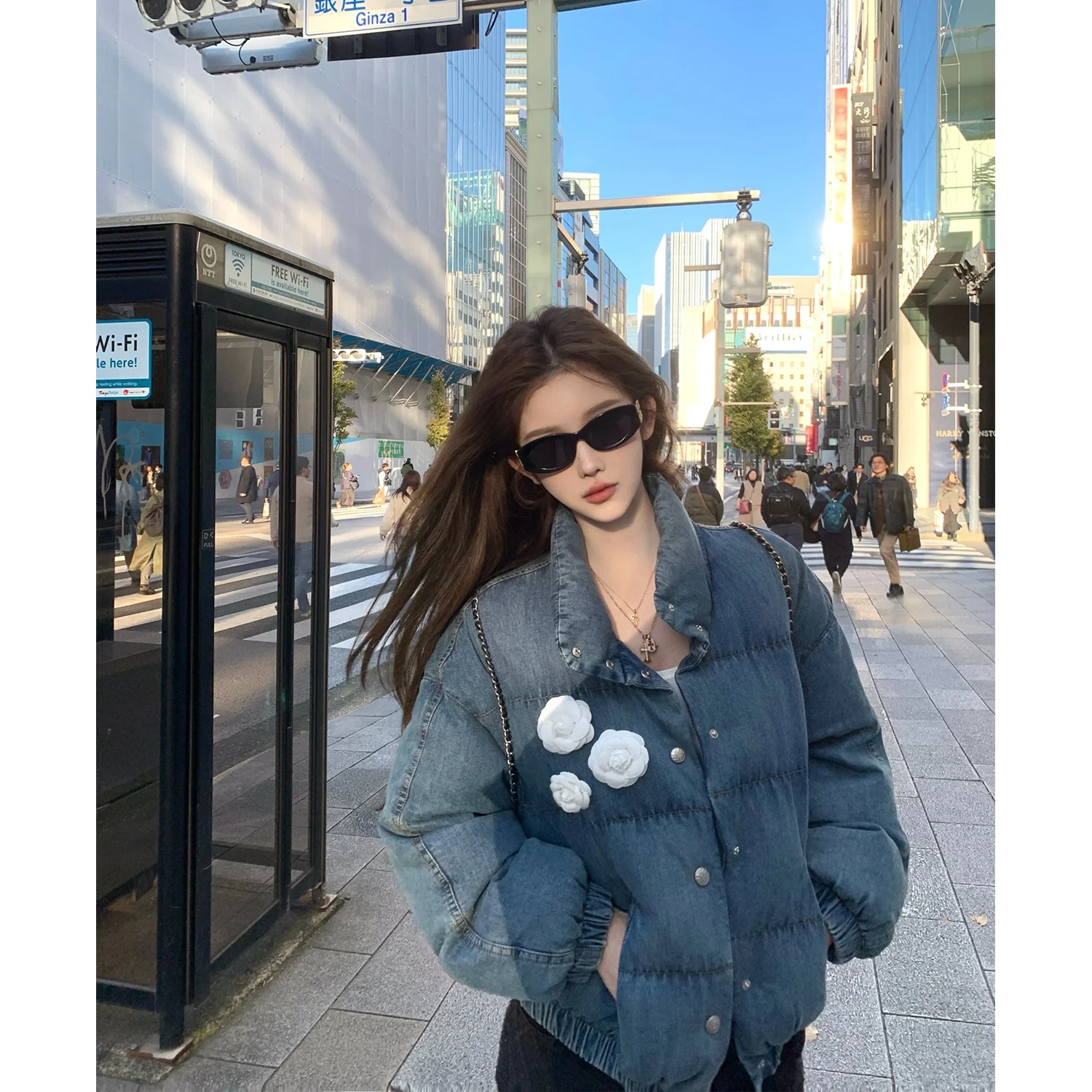 

JMOP Denim Cotton Jaet Women's Design Sensation Bread Sle Warm Outerwear Long Sve Loose Fit Winter Coat