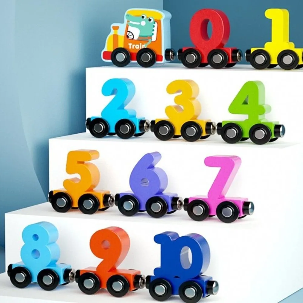 12PCS/Set Magnetic Number Train Toys Colorful Montessori Cognition Digital Train Model Wooden Educational Building Blocks