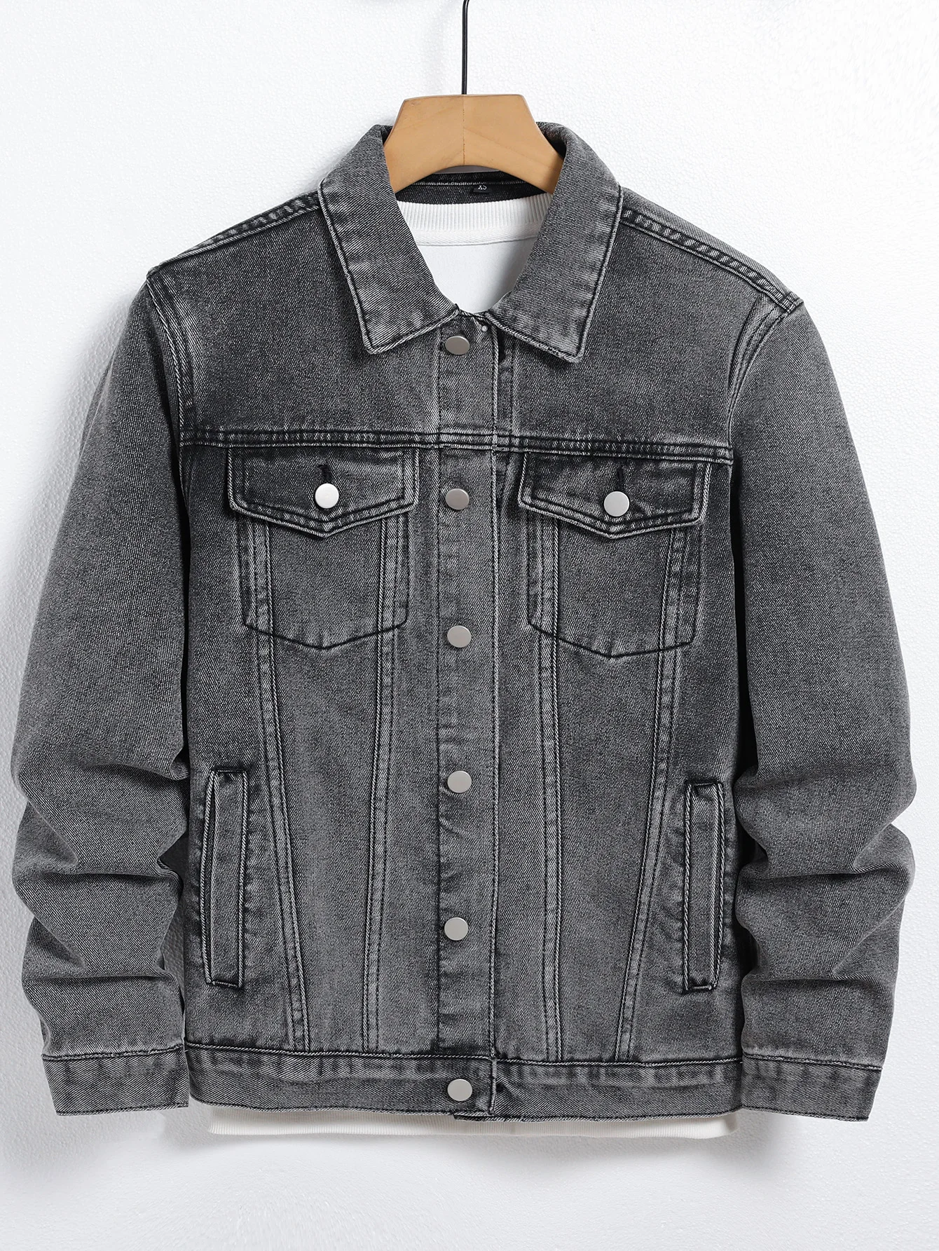 

GELITAYIN Men's Spring-autumn Dark Gray Large-size Denim Jacket, Street Fashion And Casual, Retro Style.