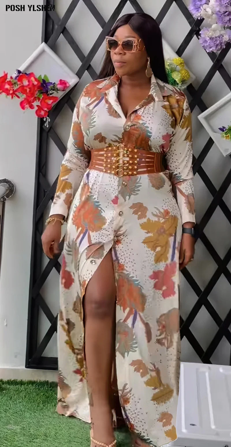 Robe africaine longue à ceinture large pour femmes, caftan traditionnel nigérian à imprimé floral, vêtements Abaya musulmans, 2023