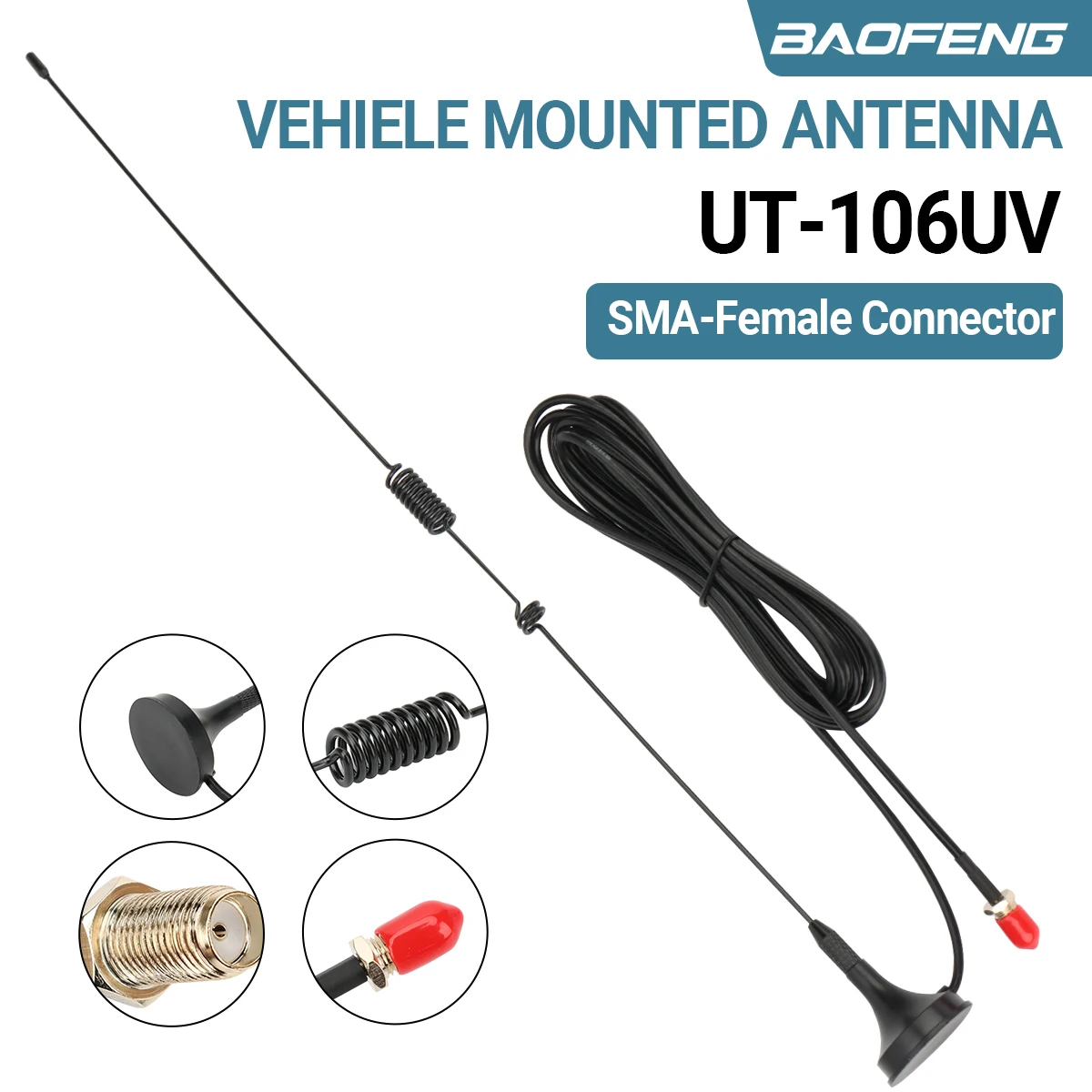 Antenne magnétique SMA-femelle de voiture de talkie-walperforé UT-106UV à bord d'Antenne de Quansheng pour Baofeng UV 5R K5 21 17 13 Ham Radio Access