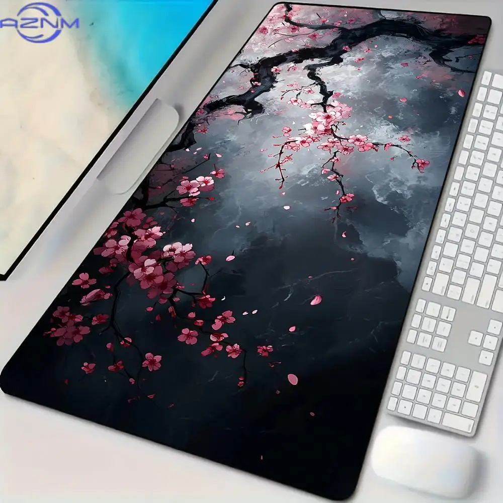Plum Blossom Art Illustration Large Mouse Pad Desk mat with stitched edges Natural rubber base Computer mouse pads gaming pad