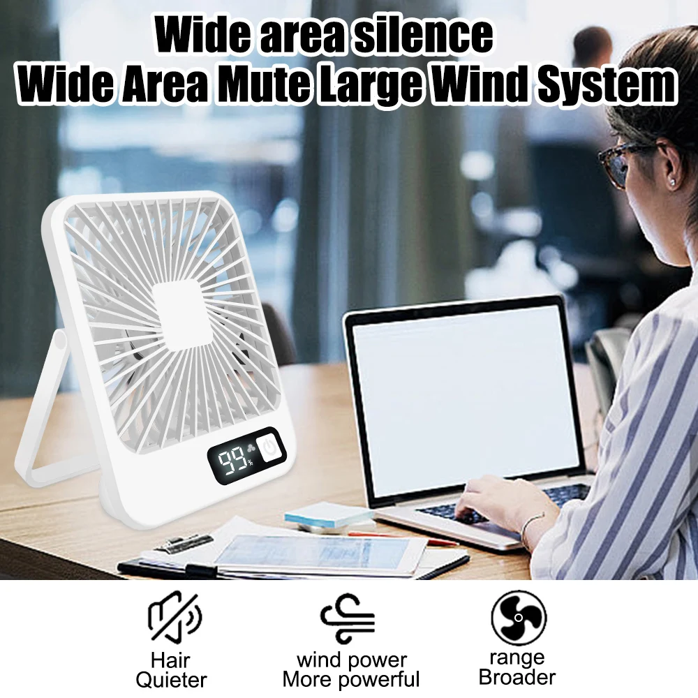 Strong Air Flow Cooling Fan Super Silent Office Fan Digital Display with 5-speed Strong Air Flow USB Charging Small Desktop Fan