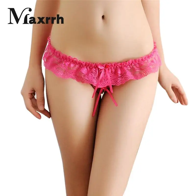 Sexy Open Panties Women Crotch Crotchless Lace Thongs G-string V-string Panties Knickers Underwear Bows Sexy