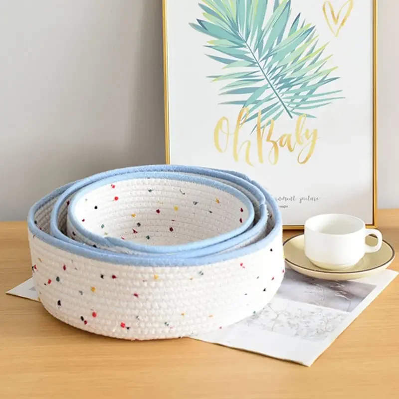 Desktop Hand-woven Cotton Thread Ins Storage Cosmetics Sundries Cotton Rope Storage Box Snacks Sorting Basket