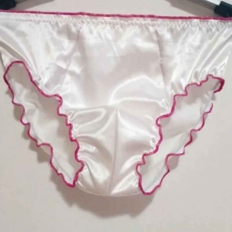 Mutandine da uomo in vita elastica con tocco setoso rosa da donna Slip in raso di seta con volant Intimo taglie forti Lingerie sexy Party Private