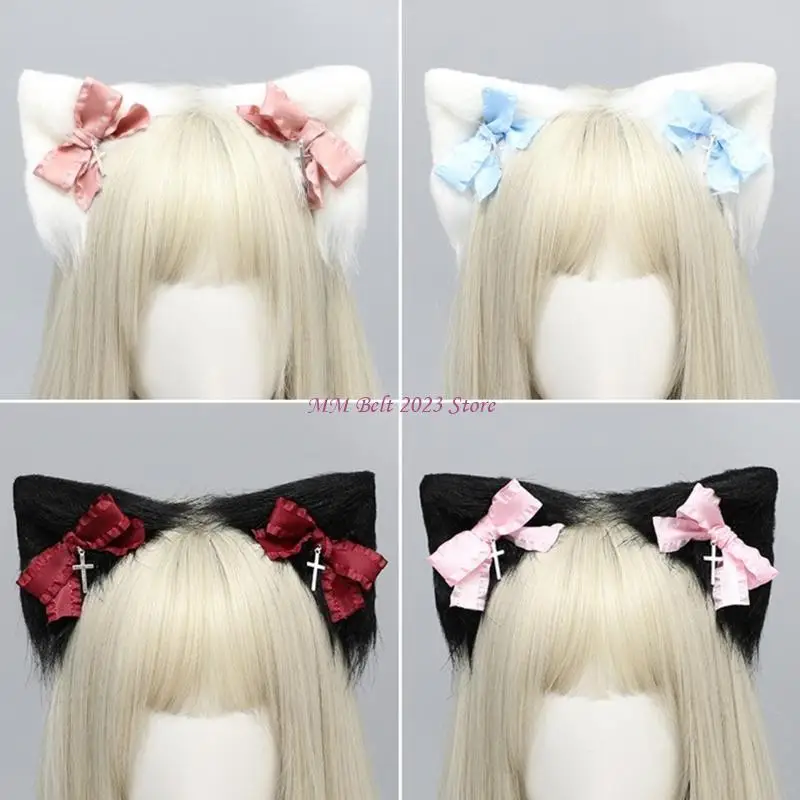 49me 애니메이션 바렛 년대 소녀 플러시 고양이 귀 머리 클립 음악 축제 의상 액세서리